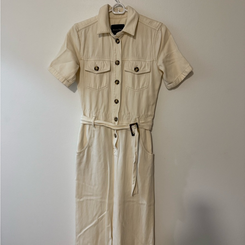 Massimo Dutti Off-White Collared Jumpsuit
